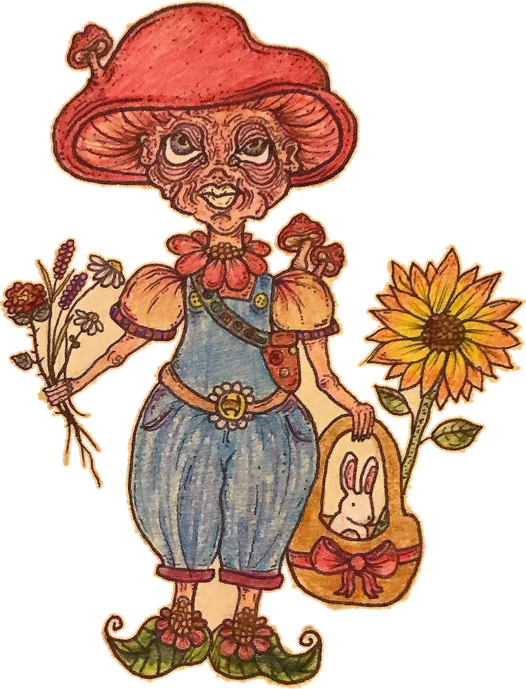 Original hand drawn art by twikoi: Mushroom-cap flower carrier